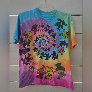 Vintage Grateful Dead Spiral Dancing Bears Tie Dye T-Shirt Sz S Liquid Blue 90s